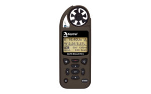Kestrel handheld weather meter with display and buttons.