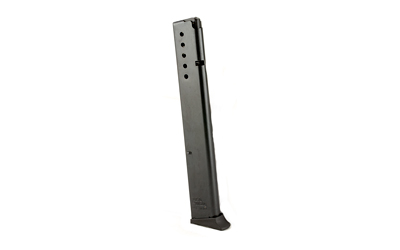 Black metal gun magazine standing upright