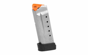 Pistol magazine with orange follower and baseplate