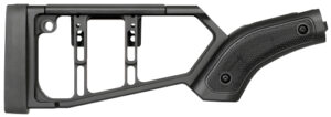 Black rifle stock with textured grip detail