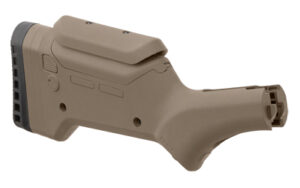 Close-up of tan tactical rifle stock