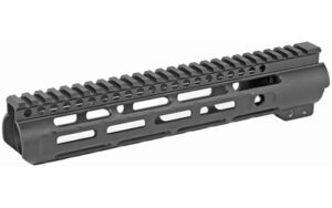 Black tactical rifle handguard with rail interface