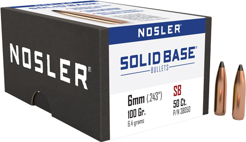 Nosler Solid Base Bullets, 6mm, 100 grains