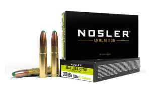 Nosler ballistic tip ammunition box and bullets.