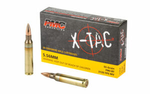 Box of PMC X-TAC 5.56mm rifle cartridges