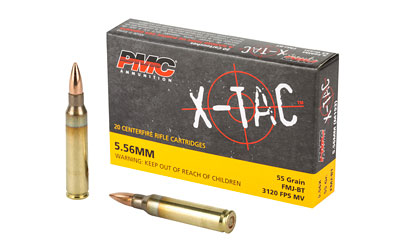 Box of PMC X-TAC 5.56mm rifle cartridges