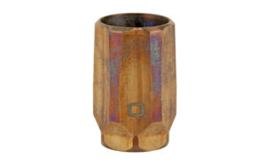 Copper-colored welding nozzle, hexagonal shape.