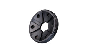 Black industrial pulley with six holes