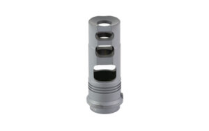 Gray steel muzzle brake with holes