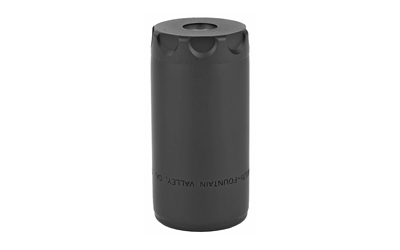 Black cylindrical object with circular top design.