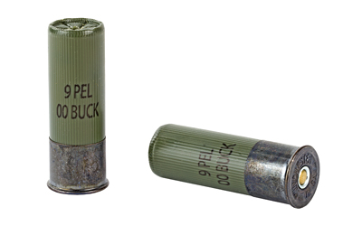 Two green shotgun shells on white background.