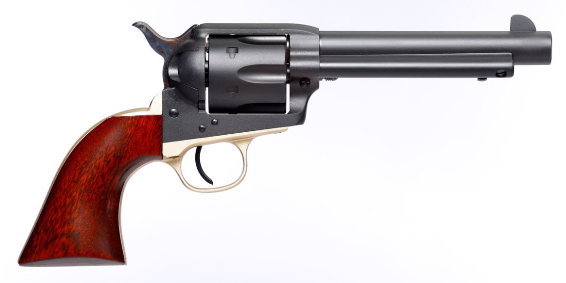 Side view of a classic revolver pistol.