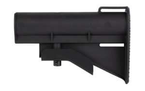 Black adjustable rifle stock, side view