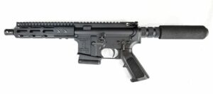 Semi-automatic rifle with black grip and barrel.