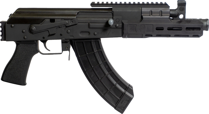 Compact automatic rifle on white background