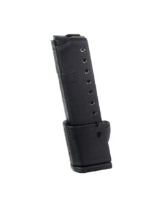 Black pistol magazine, ammunition holder upright.