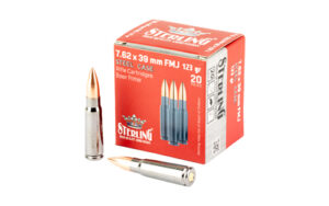 Sterling rifle cartridges with box, 7.62x39mm FMJ.