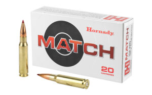 Hornady Match bullets box with cartridges