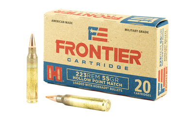Frontier .223 Remington ammunition box and cartridges.