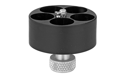 Rotary tool component with four slots and knob.