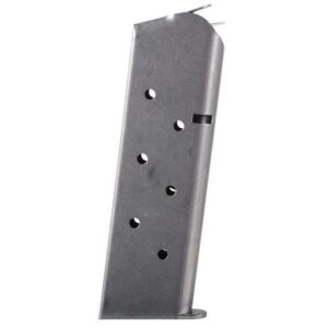 Metal gun magazine with holes.