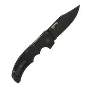 Black folding pocket knife with textured handle
