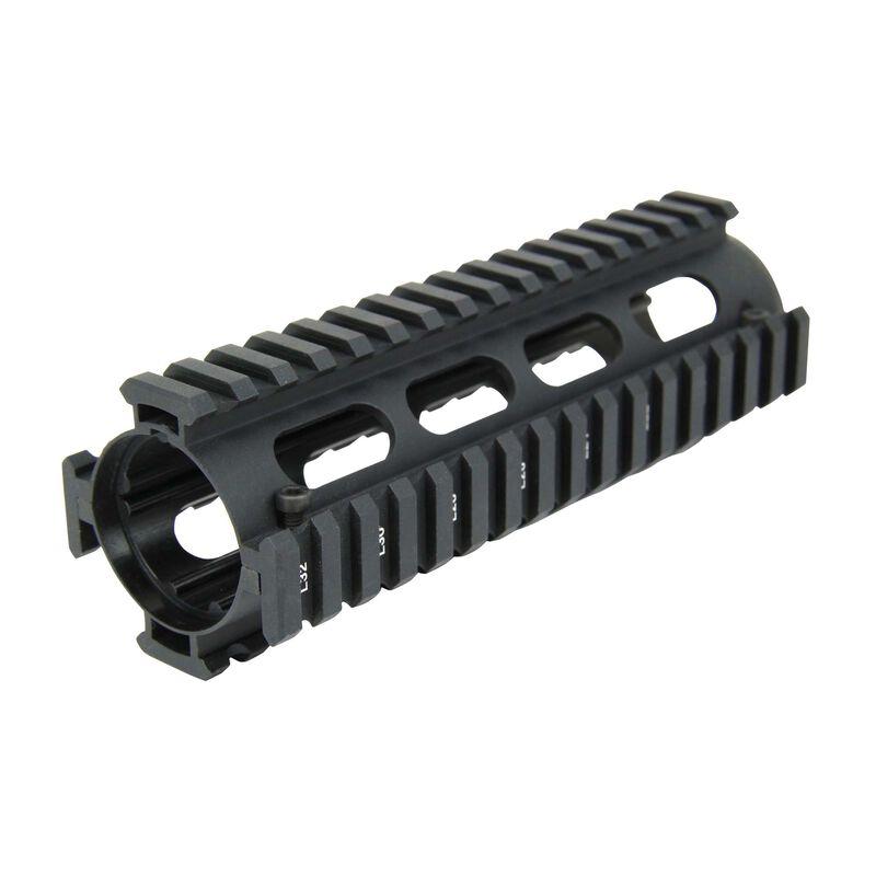 Black handguard rail for firearm attachments.