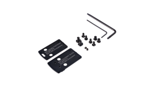 Optics adapter plates and screws for firearms.
