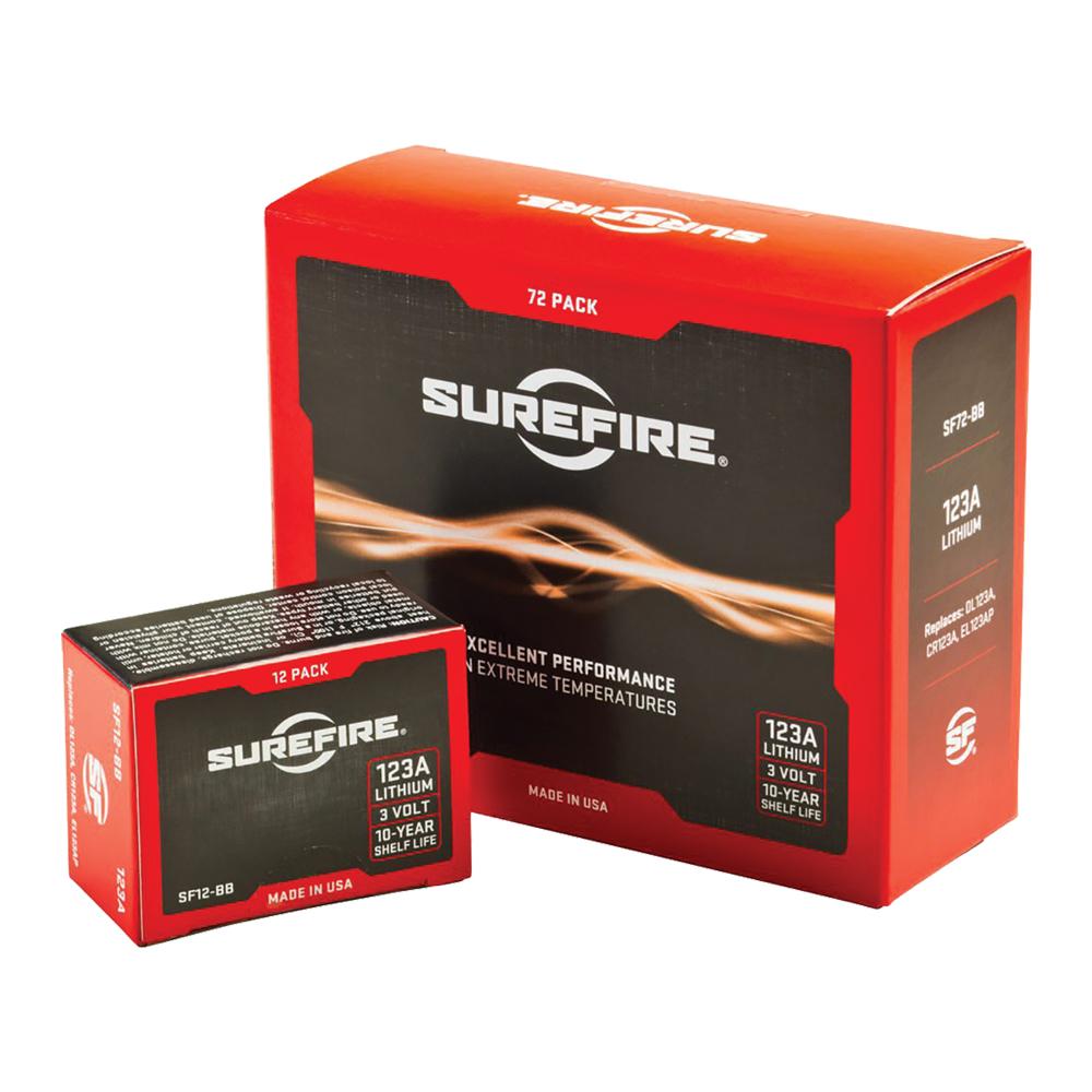 SureFire lithium batteries, 12 and 72 pack.