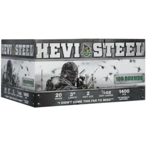 HEVI-Steel ammunition box with hunter and specifications.