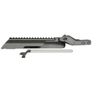 Black firearm rail mount with accessory rod