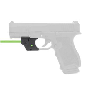 Handgun with green laser sight attachment.