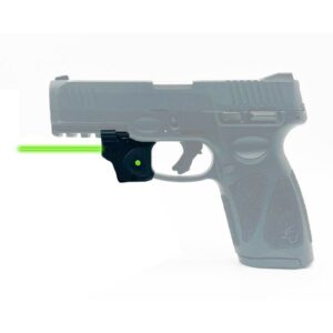 Pistol with green laser sight attachment