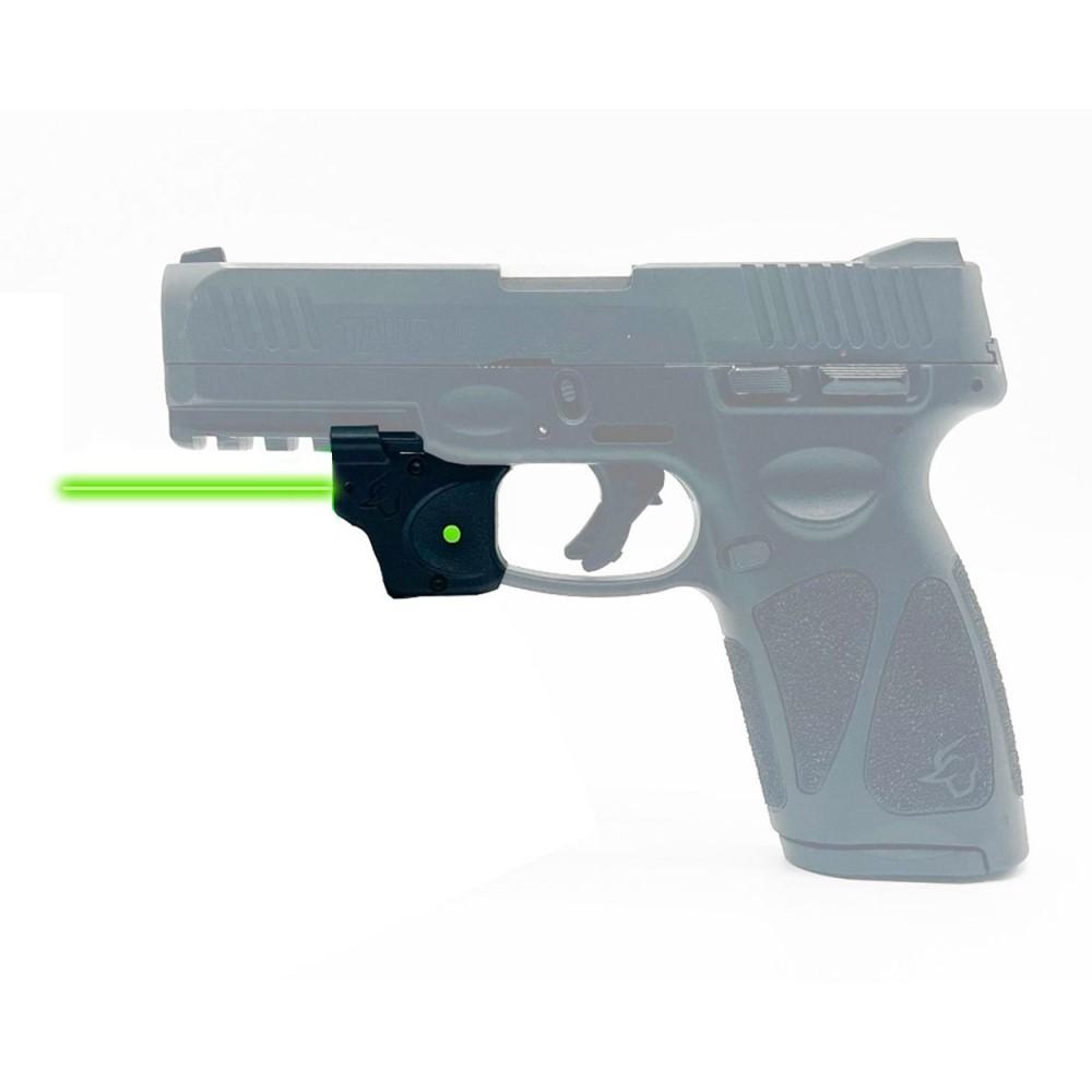 Pistol with green laser sight attachment