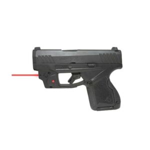 Black handgun with laser sight attachment