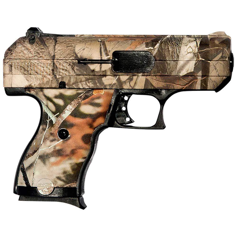 Camouflage-patterned handgun with textured grip