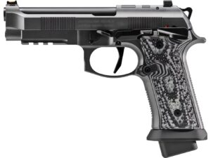 Grey and black semi-automatic pistol, detailed grip