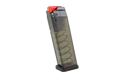 Transparent airsoft magazine with red follower