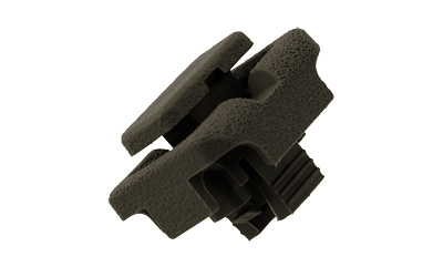 Black plastic automotive fastener clip close-up view.