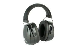 Black noise-canceling earmuffs for hearing protection.