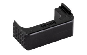 Black L-shaped plastic block with textured end