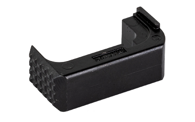 Black L-shaped plastic block with textured end