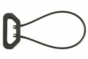 Black plastic and rubber sling attachment loop.