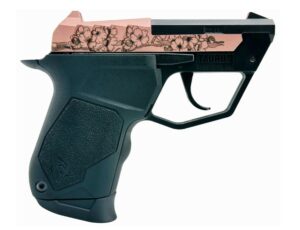 Decorative handgun with floral accents and black grip.