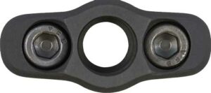 Close-up of a mechanical part with two bolts.