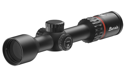 Burris rifle scope with adjustment knobs visible.