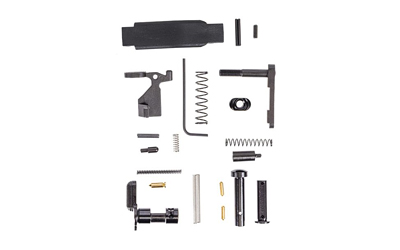 Various firearm parts and springs on white background.