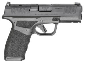 Black handgun on white background