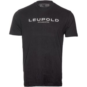 Black t-shirt with Leupold Riflescopes logo.