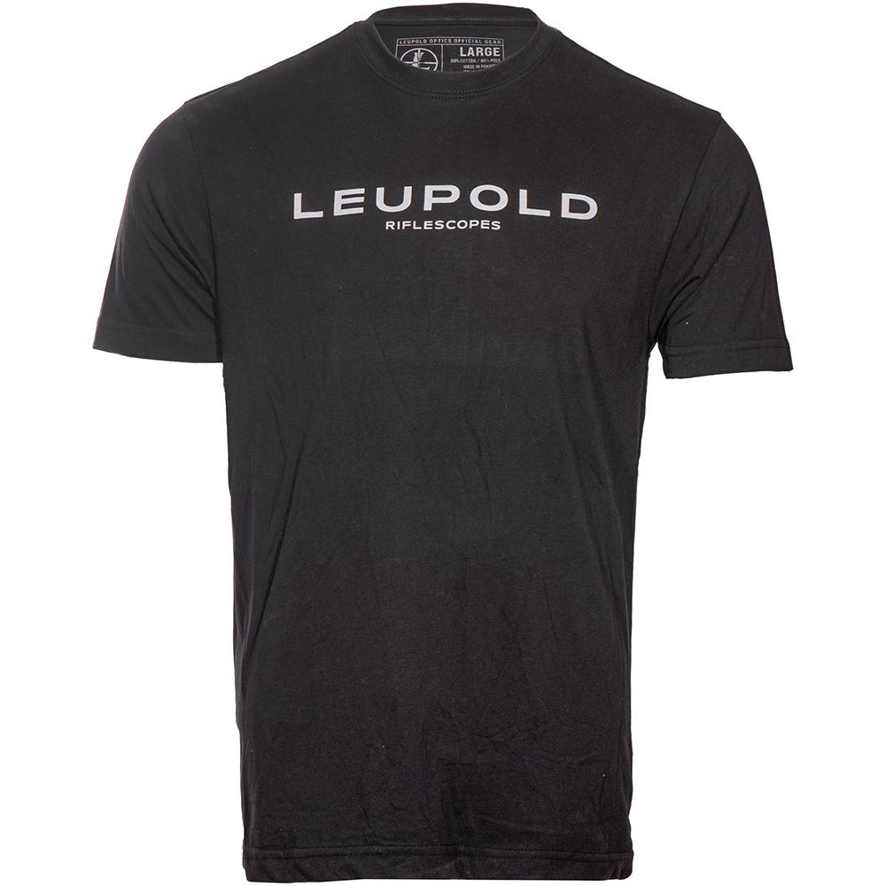 Black t-shirt with Leupold Riflescopes logo.